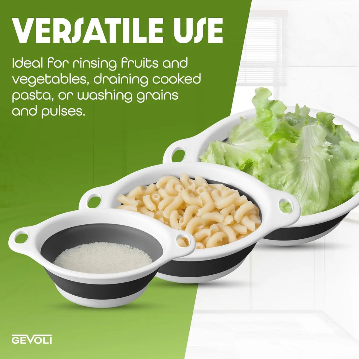 Collapsible Colander Set – 3 Sizes, Over-Sink Drainage