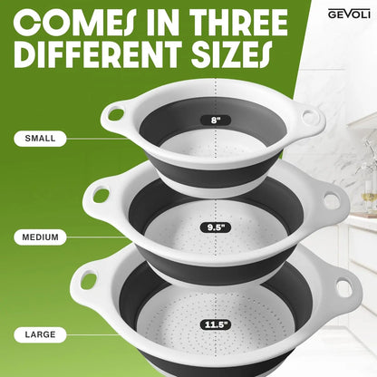 Collapsible Colander Set – 3 Sizes, Over-Sink Drainage